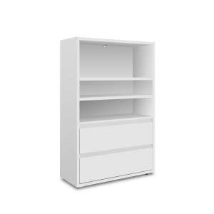 Hilary Wooden Bookcase Wide In White With 2 Drawers