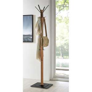 Hillsboro Wooden Coat Stand In Oak With Black Metal Base