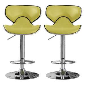 Hillside Lime PU Leather Bar Stool With Chrome Base In Pair