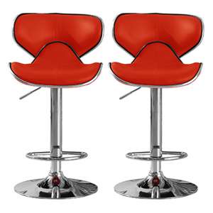Hillside Red PU Leather Bar Stool With Chrome Base In Pair