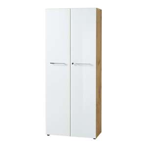 Hilo Tall Glass Fronts Filing Cabinet With 2 Doors In White And Oak