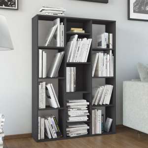 Hiti High Gloss 100cm x 140cm Bookcase With 13 Shelves In Grey