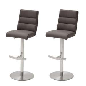 Hiulia Brown Bar Stool With Stainless Steel Base In Pair