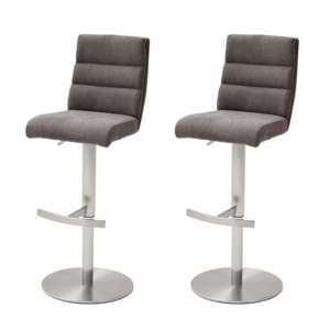 Hiulia Brown Fabric Bar Stool With Steel Base In Pair