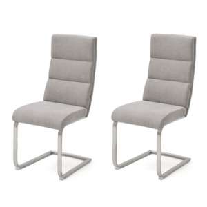 Hiulia Ice Grey Fabric Cantilever Dining Chair In A Pair