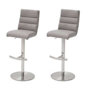 Hiulia Ice Grey Leather Bar Stool With Steel Base In Pair