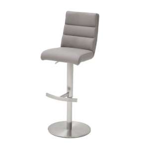 Hiulia Leather Bar Stool In Ice Grey With Steel Base