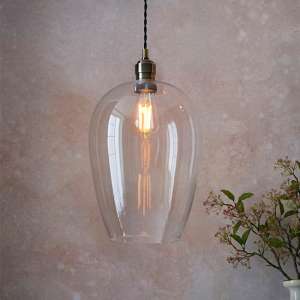 Hixson Large Clear Glass Ceiling Pendant Light In Antique Brass