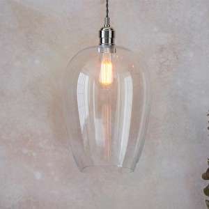 Hixson Large Clear Glass Ceiling Pendant Light In Bright Nickel