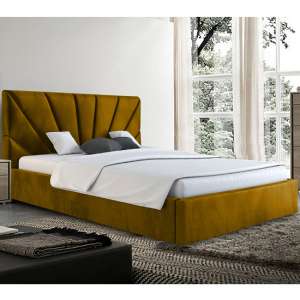 Hixson Plush Velvet Super King Size Bed In Mustard