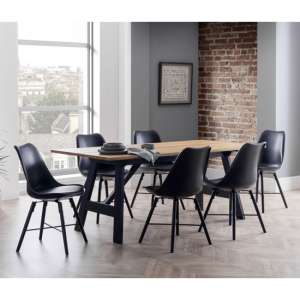 Haile Dining Set In Oak And Black With 6 Kaili Black Chairs