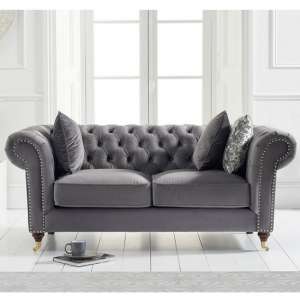 Holbrook Chesterfield Velvet 2 Seater Sofa In Grey