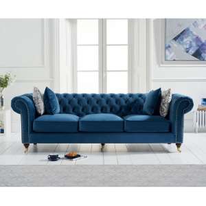 Holbrook Chesterfield Velvet 3 Seater Sofa In Blue