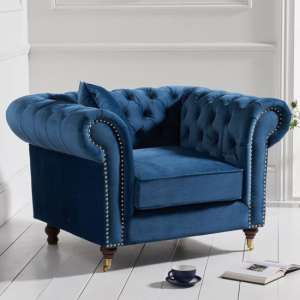 Holbrook Chesterfield Velvet Armchair In Blue