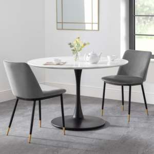 Halina Marble Dining Table With 2 Daiva Grey Chairs