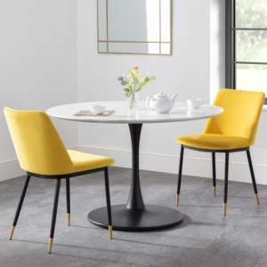 Halina Marble Dining Table With 2 Daiva Mustard Chairs