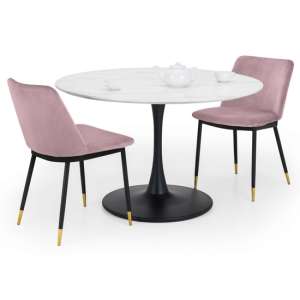 Halina Marble Dining Table With 2 Daiva Pink Chairs