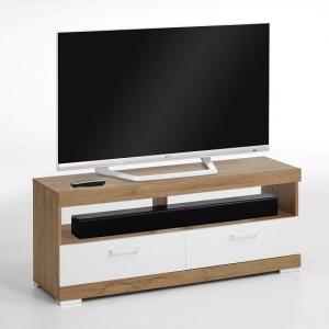 Holte Wooden TV Stand In Oak And White Gloss With 2 Drawers
