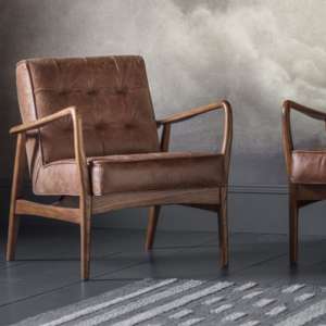 Hombre Upholstered Leather Armchair In Vintage Brown