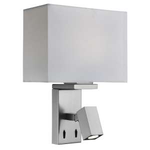 Hotel Rectangular White Shade Wall Light In Satin Silver