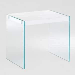 Houck Large High Gloss Side Table In White With Glass Sides