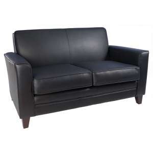 Howden 2 Seater Sofa In Black Faux Leather With Wooden Legs