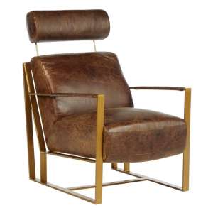 Hoxman Faux Leather Lounge Chair In Brown With Gold Legs