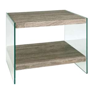 Huach Wooden Side Table In Truffle Oak With Glass Sides