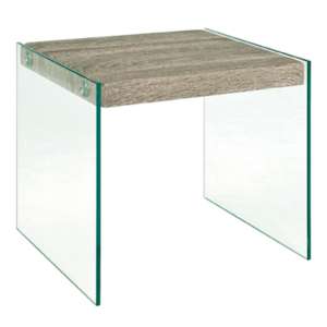 Huach Small Wooden Side Table In Truffle Oak With Glass Sides