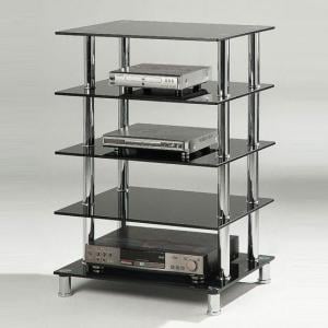 Hudson Hi-Fi Stand In Black Glass With 5 Tiers