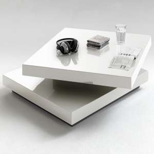 Hugo Rotating Square High Gloss Coffee Table In White
