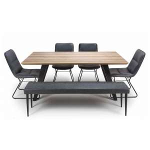 Hunter Dining Set With 4 Charlie Chair And Charlie Bench In Grey