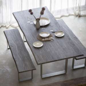 Huntington Wooden Dining Table In Grey With Metal Stand