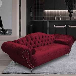 Huron Malta Plush Velour Fabric 3 Seater Sofa In Red