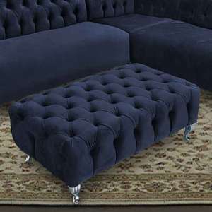 Huron Malta Plush Velour Fabric Footstool In Slate