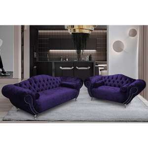 Huron Velour Fabric 2 Seater And 3 Seater Sofa In Ameythst