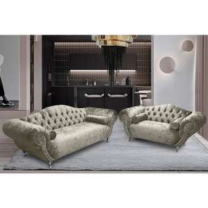Huron Velour Fabric 2 Seater And 3 Seater Sofa In Cream