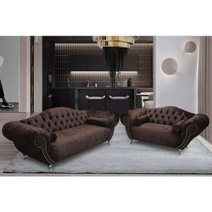 Huron Velour Fabric 2 Seater And 3 Seater Sofa In Mushroom