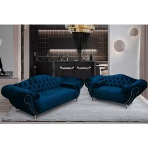 Huron Velour Fabric 2 Seater And 3 Seater Sofa In Navy