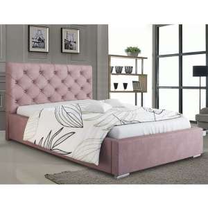 Hyannis Plush Velvet Super King Size Bed In Pink