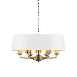 Hyesan Round White 6 Lights Ceiling Pendant Light In Brass