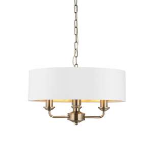 Hyesan White 3 Lights Ceiling Pendant Light In Antique Brass
