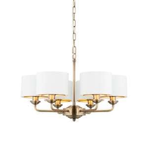 Hyesan White 6 Lights Ceiling Pendant Light In Antique Brass