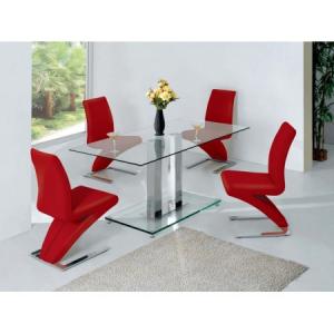Ice Glass Dining Table In Clear With 6 Dining Chairs In Red