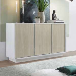Iconic Wooden Sideboard In White Gloss And Elm Oak With 3 Doors