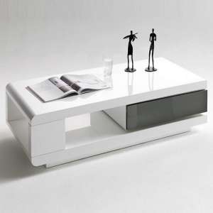 IDA Coffee Table In White High Gloss With Grey Rotating Drawer
