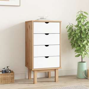 Ieva Solid Pine Wood Chest Of 4 Drawers In Brown And White