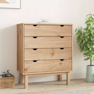 Ieva Solid Pine Wood Wide Chest Of 4 Drawers In Brown