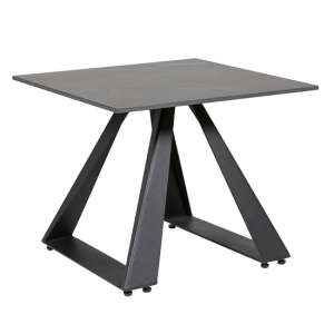 Iker Square Wooden Lamp Table In Grey With Black Legs