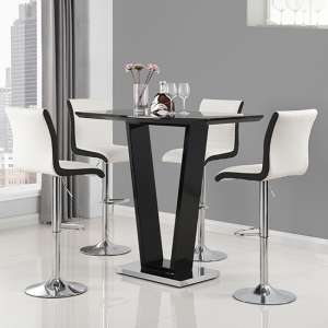 Ilko Black High Gloss Bar Table With 4 Ritz White Black Stools
